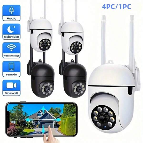 4 piezas/1 pieza Cámara de  inalámbrica HD 1080P, visión nocturna nítida, control por aplicación, carga USB, giro 360°, detección de movimiento, audio bidireccional, sin batería requerida, WiFi 2.4G, montable en pared, Vigilancia exterior|Cámara de  moderna|Lente de alta definición