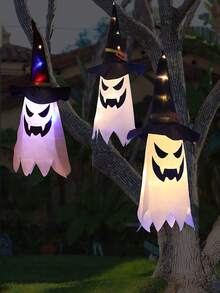 1 pieza Decoraciones de Halloween para exteriores, decoración colgante con sombrero de bruja luminoso y brillante, decoraciones de Halloween para interiores y exteriores, adornos para fiestas de Halloween, luces de cadena para el patio, el árbol, el jardín, la decoración del hogar y la decoración de la pared