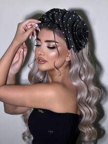 1 件夸张玫瑰头带，带有优雅波浪蕾丝和宽发饰，适合节日派对舞蹈表演装扮和配饰，发带，发箍，秋季 - 彩色 - 查看 2