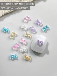 Resin Material Semi-Circle Bow-Knot Shaped Nail Art Decorative Beads, Random Mixed, Mini Colorful Transparent Nail Accessories For Summer