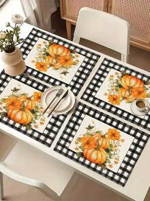 1pc Pumpkin Series Pattern Printed Table Runner, 4/6/8pcs Thanksgiving Pattern Printed Placemats, Suitable For Holidays, Parties, Birthdays, Dinners, Kitchen & Dining Room Table Decor, All Seasons Home Decor & Textile - Multicolor - View 20