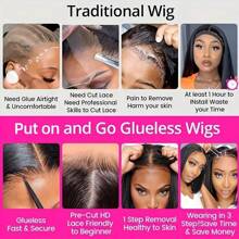 CUEKI 4x4 Closure Lace Wig Straight HD Transparent Lace Closure Glueless Wig Fiber Mixed Human Hair Pre Cut Pre Plucked All Ready Wigs For Women Wear & Go Fast Install For Beginners(Bob Wig 6inch)