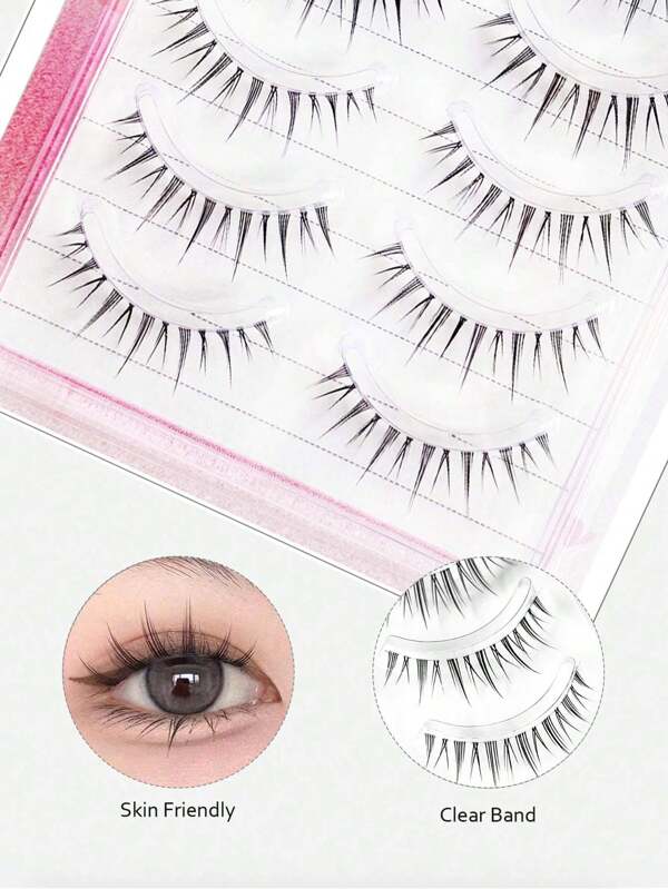 Comic Eyelashes 5 Pairs Of Fairy False Eyelashes, Transparent Slender Eyelashes Stems Comic Little Devil Eyelashes, Natural Simulation For Novices, Light And Breathable, Transparent Stems