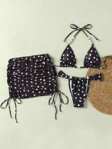 夏季欧美性感优雅波点印花三件套沙滩比基尼泳衣（女士款） - 印花 - 查看 2