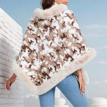 Fashion - Forward Poncho With Plush Trim For Winter Gatherings - Beige - View 8