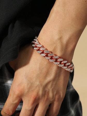 1 pièce Bracelet chaîne cubaine de luxe haut de gamme pour homme avec diamants incrusté