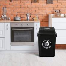 Bote de Basura Industrial y Doméstico Grande de 40 Litros con Tapa Basculante Sistema Push-Top para Desechos, Papelera Rectangular de Plástico Resistente para Cocina, Oficina, Tiendas y Exteriores.  Ideal para Reciclaje, Restaurantes, Escuelas y Más. - Negro - Ver 6