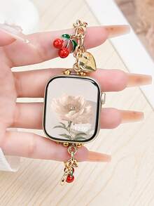 1条女士手表表带，兼容苹果手表，爱心樱桃吊坠金色表带，兼容苹果手表38/40/41/42/44/45/46/49毫米，适用于Ultra3/2/1/SE/11/10/9/8/7/6/5/4/3/2/1 - 金色 - 查看 6