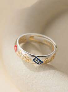 1pc Fashionable Open Ring With Blessing Words, Gourd Lotus Sutra And Cat Pattern, Versatile Daily Wear Jewelry Gift For Men