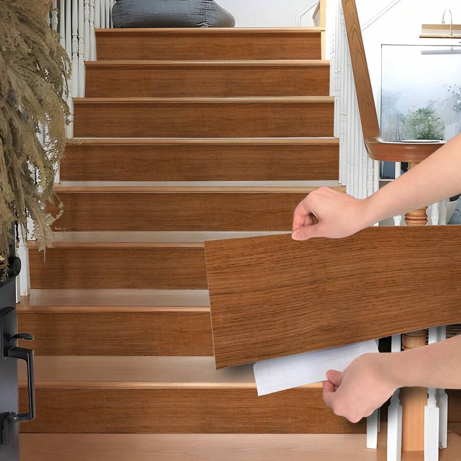 SUPSTICKER 1卷黄橡木纹楼梯贴纸，自粘耐磨PVC材质，即撕即贴，家居装饰美化贴纸，尺寸41.73x6.97英寸，贴纸，墙贴，乙烯基贴纸，家居装饰，春季装饰，焕新家居，Rama装饰贴纸，生日毕业礼物，地板砖，自粘地板砖，即撕即贴地板砖，客厅装饰，卧室装饰，厨房装饰