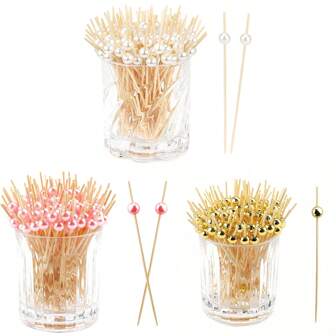 200/100/50/10pcs Fruit Picks, White, Pink, Gold Bamboo Skewers, Flower Picks, Fruit Kabobs, Creative Artistic Toothpicks, Cocktail Decorative Bamboo Sticks, Cake And Burger Art Forks, Suitable For Beverage Decoration And Dessert Picks (Birthday, Wedding Party Supplies, Goods) Christmas Gifts