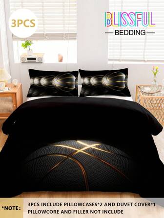 3件套条纹球图案床上用品 - 1个羽绒被套+2个枕套。舒适涤纶面料，无填充物，适用于卧室、宿舍（男孩女孩适用）或旅行