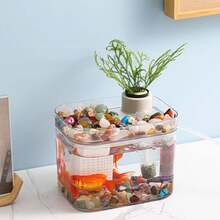 Techigher Fish Tank With Lid,Small Betta Fish Tank,Fish Bowl,Plastic Transparent Aquarium Kit,Desktop Decor For Betta Fish Shrimp Goldfish - Transparent - View 6