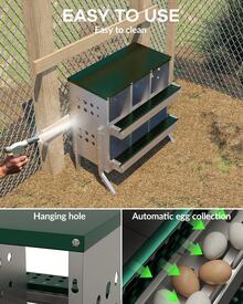 Techigher Metal Chicken Nesting Boxes For Laying Eggs,6-Holes Nesting Boxes,Waterproof Ventilated Wall-Mountable Roll Away Chicken Laying Boxes With Perch,Easy Egg Collection With Legs - Green - View 2