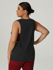 Women's Summer Plus Size White Jacquard Lightweight Breathable Sleeveless Sports Blouse Tank Top Black - Black - View 7
