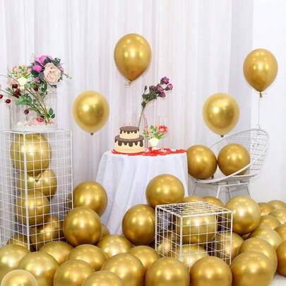 Gold Metallic Latex Balloons - 10inch Reusable, Suitable For Birthday Party, Wedding, Christmas, Halloween, New Year, Anniversary And All Festivals - Indoor/Outdoor Decorative Balloon Decor Set