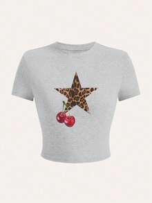 Graphic Printed Short T-Shirt, Y2K Spring And Summer Short-Sleeved Crop Top, Women's Top, |Summer Tops,Tops For Women,Summer Top,Graphic Tees Women,Haut,Tops Verano,Tops Mujer,Going Out Tops Women,Women Tops,T Shirts For Women,T Shirts Women,T Shirts Femme,Tops Damen,,Holiday Outfits Night,Summer Holiday,T Shirt Damen,Tops For Summer,Cute Tops,Summer Tops For Women - Màu Xám nhạt - Xem 1