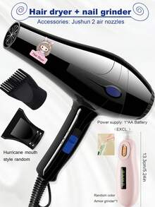 1pc Bunny Girl UV Printing UK Plug Hair Dryer, Includes Nylon Shockproof Housing, High Power One-Key Control Hair Dryer, Random Color Comb & Air Outlet Nozzle - UK Plug(220-240V) - View 4
