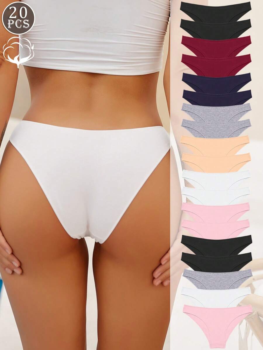 20pcs Cotton Underwear Women Comfortable Breathable High Cut Low Waist Sexy Triangle Ropa Interior Mujer - Nhiều màu - Xem 1