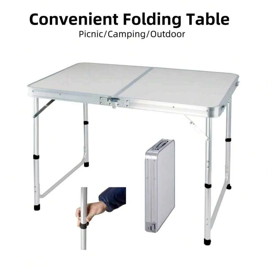 Royalswill Aluminum Foldable Table 120cm W/3-Level Height & Handle, Portable 4ft Camping Desk For Indoor/Outdoor - White - View 1