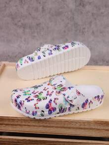 pueenb 女士时尚舒适厚底木屐 - 轻便、时尚、全天候穿着风格、蝴蝶印花、易穿脱设计、柔软鞋垫和可调节带子，适合日常、工作或休闲场合，室内和室外