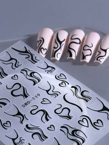 2 件法式黑白 5D 亚克力指甲贴纸线条心形涂鸦美甲图案法式漩涡 DIY 自粘 5D 浮雕图案美甲装饰用品适合女士女孩 - 黑與白 - 查看 7