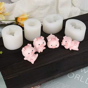 4pcs Adorable Pig Silicone Mold Set For Resin, Gypsum, Clay, And Candle Making - Cute Piggy, Lying Pig, And Cartoon Animals Designs - DIY Crafting Supplies