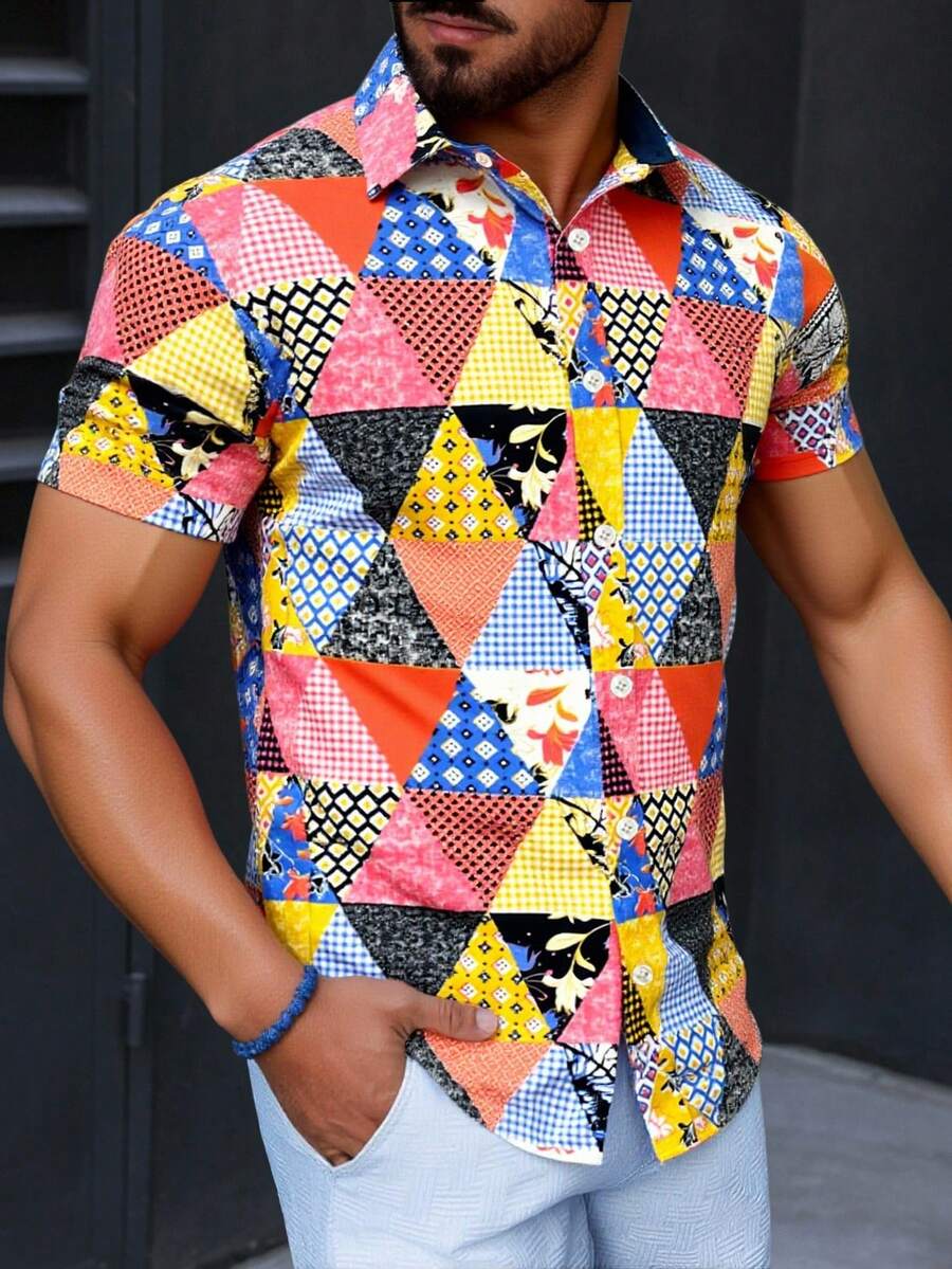 Camisa Manga Corta Slim para Hombre multicolor de Algodon - Multicolor - Ver 1