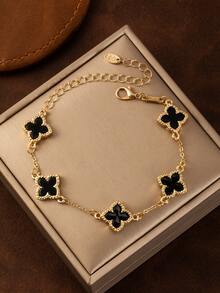 1件优雅时尚彩色串珠四叶草手链，配金色链条，简约奢华（不含包装盒） - 彩色 - 查看 7