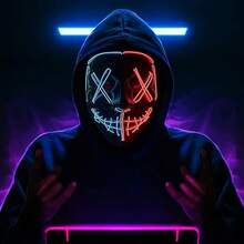 万圣节LED面具，“人类清除计划”主题面具，3种灯光模式，恐怖尖叫面具，适合节日角色扮演 - 彩色 - 查看 3