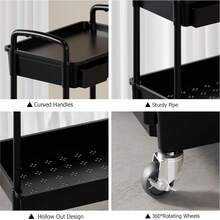 3 Tier Rolling Storage Cart With Drawers Rolling Utility Cart With Drawers,Room Decor,Bathroom Decor,Rolling Utility Cart Rolling Storage Organizer Tool For Kitchen,Bathroom,Living Room,Office Outdoor Decor - 黑色 - 查看 8