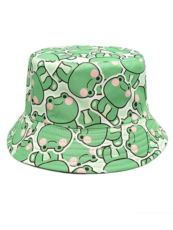 1 Stück Damen Cartoon Frosch Muster umkehrbarer Fischerhut, Sommer Sonnenschutz lässiger Outdoor Hut