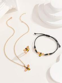 ATLVXJL 3 件套夜光蜜蜂形项链、手链和戒指组合套装，休闲珠宝配饰适合日常佩戴以及送给朋友、兄弟姐妹、家人的节日礼物 - 彩色 - 查看 3