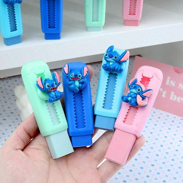 1/2/3/4 Stück offizieller Disney Stitch Cartoon Retraktiver Radiergummi, Ins-Windnetz beliebte hochwertige süße Schreibwaren Geschenke, sauberes Kratzen, weniger bröckelnde Harz Radiergummis