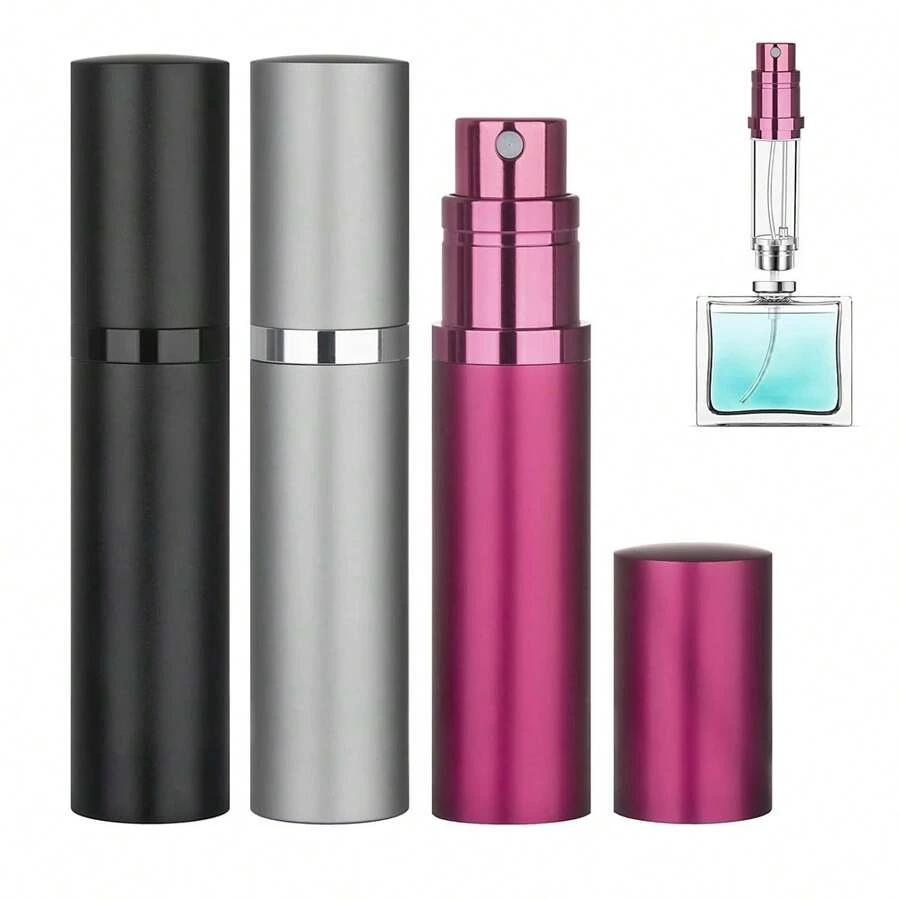 3-Pack 5ml Refillable Perfume Atomizer Travel Bottle Leakproof Luxury Travel Perfume Refillable Bottle, Portable Fragrance Atomiser Black & Grey & Rose Red