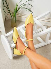 Sandales à talons épais pointues à lacets et boucle, couleur unie, printemps et automne, conviennent pour assortir à diverses robes élégantes