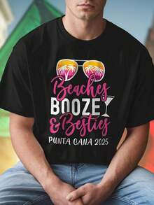 Beaches Booze and Besties Punta Cana 2025 Maglietta Uomo Moda Estiva Look Casual Stampa Divertente Regalo Amicizia Offerta Esclusiva Bestseller Vacanze Spiaggia