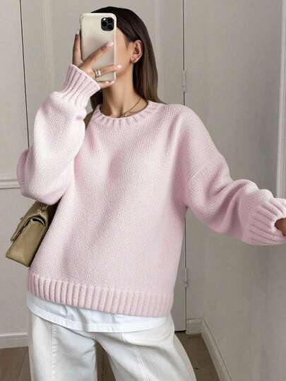 Livesso 纯色落肩毛衣（不含衬衫）、长袖上衣、秋装