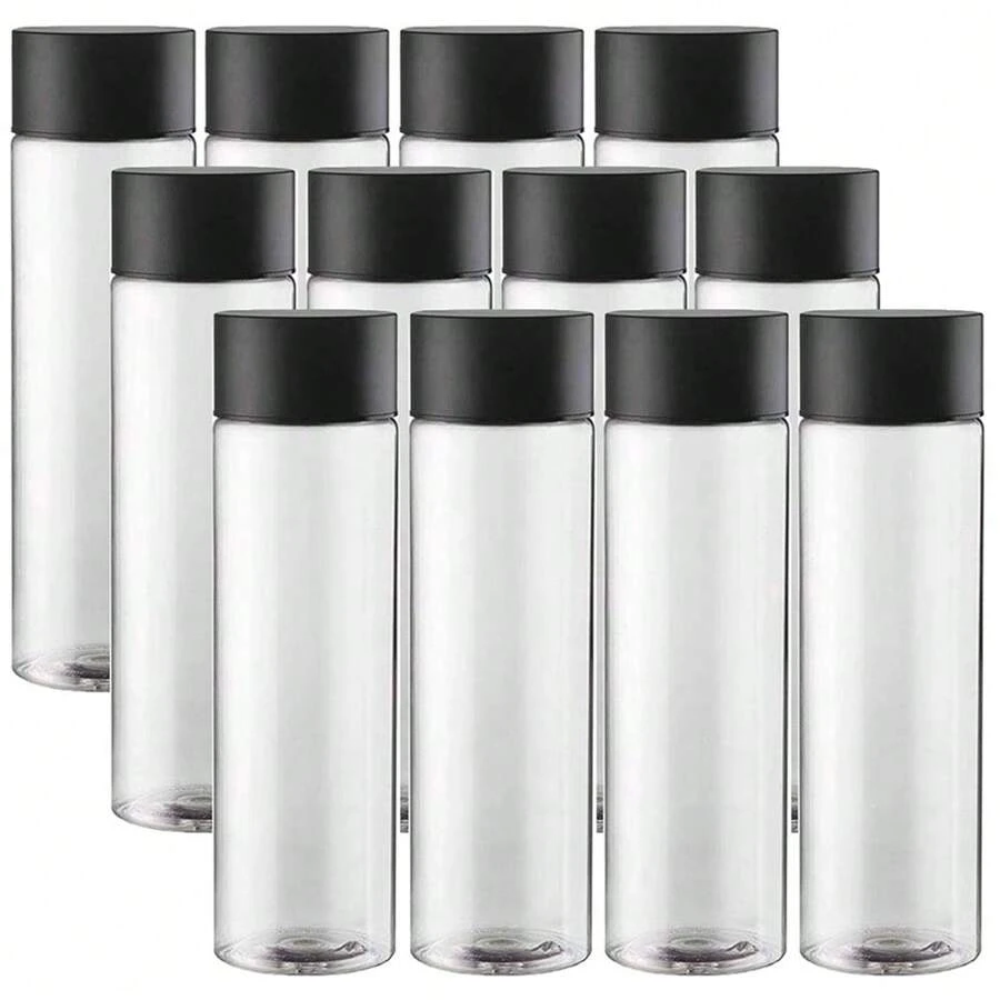 Pack de 24 bouteilles de jus en plastique PET transparent de 10 oz avec couvercles noirs. Bouteilles de smoothie en plastique idéales pour le jus, le lait et les boissons maison