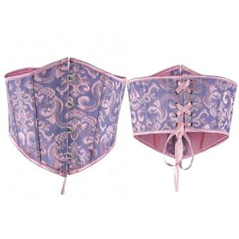 1pcs Women Jacquard Pattern Waist Trainer Corset, Overbust Shaper With Boned Waist Belt, Suitable For Daily Wear And Halloween