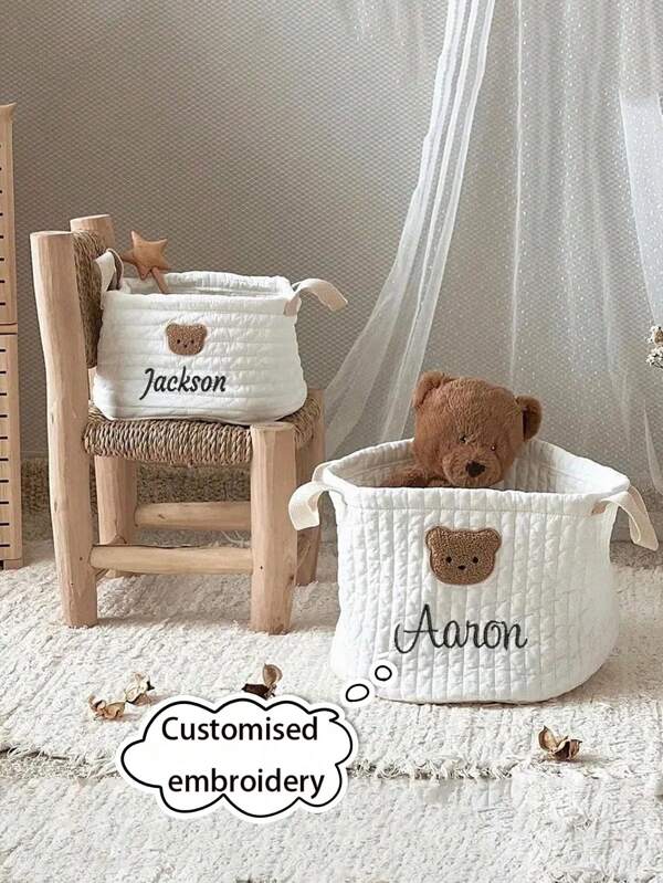 Personalized Baby Diaper Sorting Basket,Embroidered Name Cute Bear Storage Basket Baby Toy Storage Basket,Baby Shower Gift, Multi-Function, Multi-Purpose, Large Capacity, Lightweight, Functional, Practical, Multi-Purpose, Cute, Charming, Simple