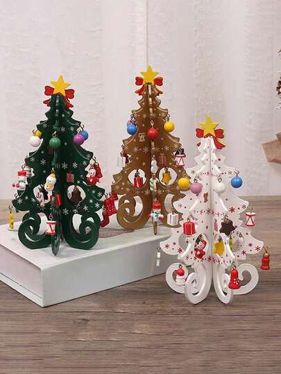 1pc Wooden Christmas Tree Christmas Ornaments Six Pieces Of Tree With Small Pendants Set Christmas Atmosphere Ornaments