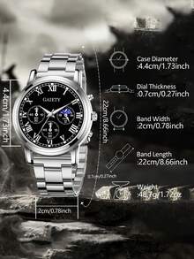 2件套男士银色表带时尚休闲罗马数字表盘石英表套装，适合日常佩戴、装饰或节日礼物