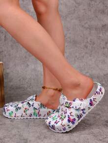 pueenb 女士时尚舒适厚底木屐 - 轻便、时尚、全天候穿着风格、蝴蝶印花、易穿脱设计、柔软鞋垫和可调节带子，适合日常、工作或休闲场合，室内和室外