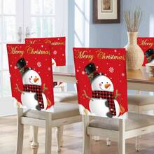 4pcs/6pcs/280pcs Christmas Chair Covers, Red Background Snowman Design Chair Slipcovers, Christmas Party Decorations, Indoor & Outdoor Christmas Chair Covers, Christmas Party Supplies, Suitable For Christmas Family Gatherings, Holiday Party Atmosphere Decoration, Gift Giving, Restaurant Theme Decor Sets, Home Linen Chair Covers, Seasonal Home Decor Dirt-Resistant Chair Covers, Holiday Dining Chair Covers