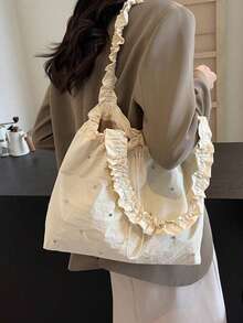 1 件女士大容量单肩托特包，带大口袋 - 米色 - 查看 6