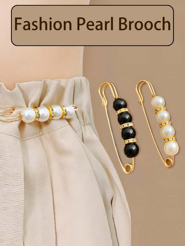 2 Stücke Faux Perlen Anstecknadel Clips für Frauen - Vintage Legierung nicht-durchbohrende dekorative Pins für Pullover, Schals, Kleider, Jacken, Taschen | Mode Schmuck Accessoire Set, Perlen Kleidungsclip