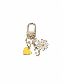 1pc Personalized Yellow Heart Pendant, Customizable With Initial Letter & Daisy Pattern, Heart Pendant, Daisy Keychain, Letter Keychain, Heart Keychain Accessory, Customized Bag Charm, Gift, Keychain, Unique Phone Accessory, Minimalist Design - Multicolor - View 17
