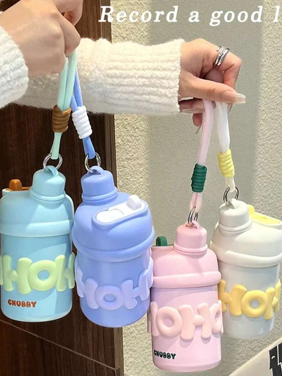 1pc Portable Insulated Tumbler Cup With Straw, Suitable For School, Commute, Picnic, Stainless Steel