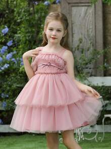 Vestido de tul de princesa para niña pequeña, adecuado para cumpleaños de niños, ceremonias de boda, dama de flores, fiestas y ocasiones formales - Rosa - Ver 5